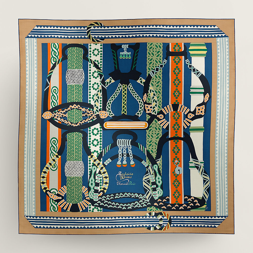 【HERMES】カシミアとシルク Fantaisie d'Etriers ショール140 Fantaisie d'Etriers shawl 140 | Hermès Hong Kong SAR